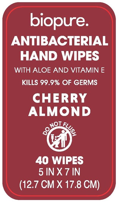 Antibacterial Wipes (Biopure Antibacterial Hand Wipes Cherry Almond Label2)
